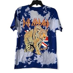Def Leppard T-shirt sz Small Hysteria Animal Band Tee Bleach Tie Dye Blue White